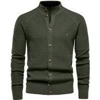 MODISHION Men's Stand-Up Collar Cardigan Sweater in Dark Green | Size: Large