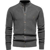 MODISHION Men's Stand-Up Collar Cardigan Sweater in Dark Grey | Size: Medium