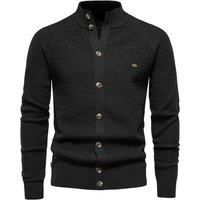MODISHION Men's Stand-Up Collar Cardigan Sweater in Black | Size: Medium