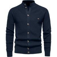 MODISHION Men's Stand-Up Collar Cardigan Sweater in Navy | Size: XL