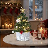 Living and Home Mini LED Christmas Tree with Non-woven Base (Deer & Fence Design) in Green