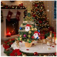 Living and Home Mini Christmas Tree in Gold Pot with Light, Ball, Santa & Star Topping