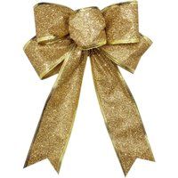 Living and Home 10 Pieces Christmas Bows Ribbon Bowknot Christmas Tree Ornaments in Gold
