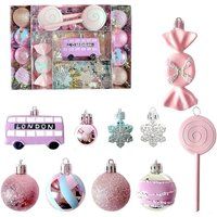Living and Home Sweet Christmas Tree Ornaments Set with Bus, Candy & Snowflake Pattern
