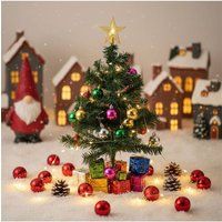 Living and Home 50cm Christmas Tree with Lights, Star Top & Ball Matching Gift Boxes