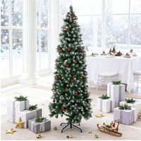 Living and Home Snow Flocked Christmas Tree with Pine, Berries & Foldable Metal Stand | Size: Small