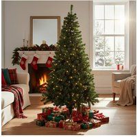 Living and Home Pre-lit Artificial Christmas Tree with Metal Stand in Green | Size: Large