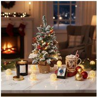 Living and Home Mini Pre-lit Frosted Christmas Tree with Berries & Pinecones