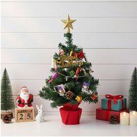 Living and Home 60cm Mini Pre-lit Christmas Tree with Merry Christmas Sign & Candy