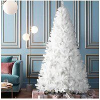 Living and Home Cone Shape White Artificial Christmas Tree with Foldable Metal Stand | Size: Large