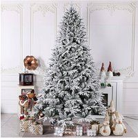 Living and Home Classic Cone Shape PE Flocked Christmas Tree with X-Frame Stand in White | Size: Small
