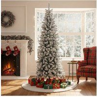 Living and Home Artificial Slim Frosted Christmas Tree with with X-Frame Stand in White | Size: Small