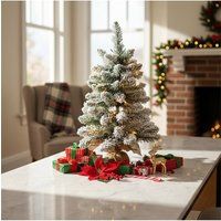 Living and Home 65cm Mini Frosted Christmas Tree with Burlap Base Desktop Decor in White