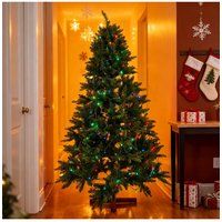 Living and Home 4FT/1.2M Artificial Christmas Tree with RGB Lights & Wood Stand in Green