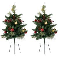 Living and Home 2 Pieces Mini Pre-Lit Outdoor Christmas Tree with Decorations for Garden