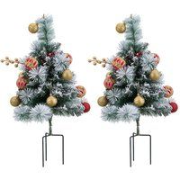 Living and Home 2 Pieces Mini Pre-Lit Frosted Outdoor Christmas Tree with Red-Gold Ball
