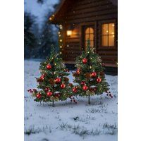 Living and Home 2 Pieces Mini Pre-Lit Outdoor Christmas Tree with Red Ball & Berries