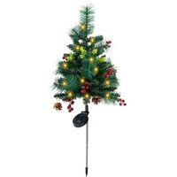 Living and Home 2 Pieces Solar-Powered Mini Christmas Tree with Pine Cones & Red Berries