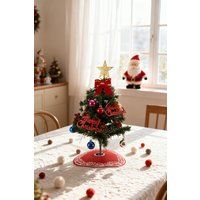 Living and Home 55cm Mini Pre-Lit Christmas Tree with Bow Star Top & Tree Skirt