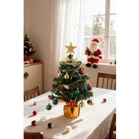 Living and Home Mini Pre-Lit Christmas Tree with Star Top & "Merry Christmas" Accents