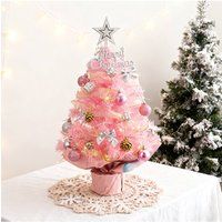 Living and Home 54.5cm Mini Pink Christmas Tree with Gift Box, Ball & Bow Ornaments