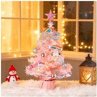Living and Home 59cm Mini Pink Christmas Tree with Unicorn, Rainbow & Ball Ornaments
