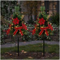 Living and Home 2 Pieces Pre-Lit Artificial Christmas Tree Urn Filler with Flower & Bow