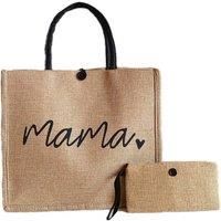 Jute Burlap Mama Shopping Bag With Wallet - Black