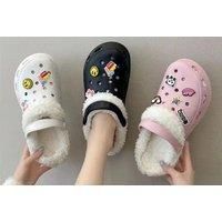 Croc Inspired Fuzzy Slippers - Black, Pink Or White!