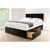 Silver Crushed Velvet Divan Bed Set With Headboard - With Storage Options
