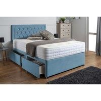 Plush Velvet Divan Bed With Mattress - 6 Sizes & Drawer Options - Blue
