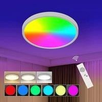 24W LED Ceiling Light Dimmable RGB, 2520lm Ceiling Light Fixture with Remote Control 2700-6500K IP54 Waterproof for Bedroom