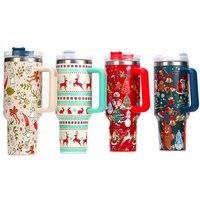 40Oz Christmas Insulated Tumbler With Handle And Straw Lid