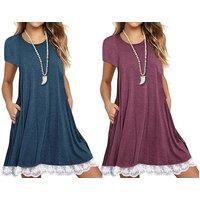 Women'S Short Sleeve Lace Trim Dress - 5 Colours & 5 Sizes! - Black