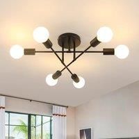 Goeco Chandelier Molecular Ceiling Lamp Adjustable Angle 6 Heads Black Diameter 51CM E27 Lamp Head Without Light Source