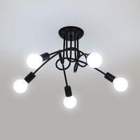 Industrial Ceiling Light Black 5 Lamps E27 Lamp Holder 600x230mm