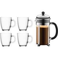 BODUM Chambord 8 Cup French Press Coffee Maker, Chrome, 1.0 l, 34 oz and 4 mugs