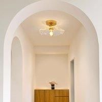 Trumpet-shaped glass cover ceiling lamp, gold
