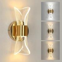 Gold Acrylic Wall Sconce, 12W Led Wall Lamp with 3 Color Temperature Options (3000K/4000K/6500K), Perfect for Hallway