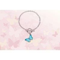 Turquoise Butterfly Charm Chain Bracelet - Silver