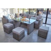 9-Seater Rattan Dining Set With Optional Cover - Grey, Brown & Black