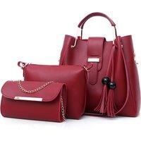 Set Of 3 Pu Leather Handbags For Women In 6 Colours - Black