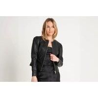 Unisex Black Women'S Barneys Puff Sleeve Real Leather Jacket - 7 Sizes