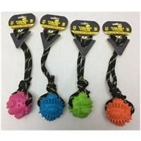 HAPPYPET GALACTIC TOUGH DURABLE DOG PUPPY BALL ON ROPE TOY TUG FETCH 2.5"