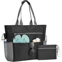Unisex Grey Foldable Waterproof Sandproof Beach Tote With Multiple Compartments