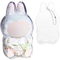 Unisex Black Transparent Labubu Doll Case With Keychain For Safe Display And Storage