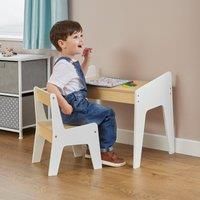 Liberty House White and Pine Wooden Kids Play Table and Chair Set, MDF, 50cm H x 60.5cm W x 41.5cm D