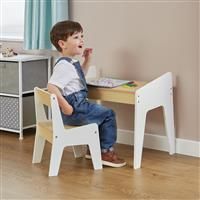 Liberty House White and Pine Wooden Kids Play Table and Chair Set, MDF, 50cm H x 60.5cm W x 41.5cm D