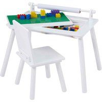 Liberty House Toys Kids White Writing Table & Chair with Lego Board