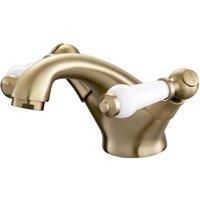 Traditional Victorian Basin Mixer Tap Vintage Brass Dual Lever Handle Faucet